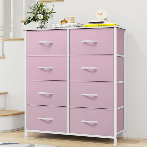 Uforic 8-Drawer Fabric Dresser, Storage Chest for & Living Room, Pink, for Kids & Adults
