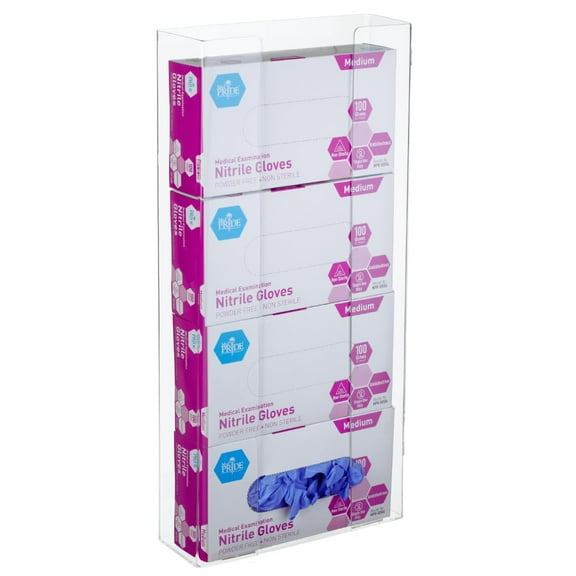 Adir Glove Holder for Wall Mount – Acrylic Glove Dispenser Station for Tissue boxes, Disposable Rubber Gloves Face Masks - Medical Glove Organizer for Hospital, Labs – (Clear for 4 boxes)