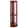 thumbnail image 3 of 70”H Corner Curio Cabinet with Lights and Mirror Back, 6-Shelf Liquor Cabinet with Adjustable Tempered Glass Shelves, 2 Hinged Glass Doors, Display Cabinet for Collectibles, China, Photos , Cherry, 3 of 9