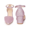 thumbnail image 2 of BLISSFUL STEP Style Glitter Pointed Toe Pumps Ankle Strap Buckle Chunky Block Heel Dress Pumps for Women Pink (Size 9), 2 of 7