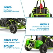 Electric Go Kart, 48V Powered Ride On Car with Steel Tubular Frame, Seat Belt, 13 inch All-Terrain Tires for Teens(GREEN)