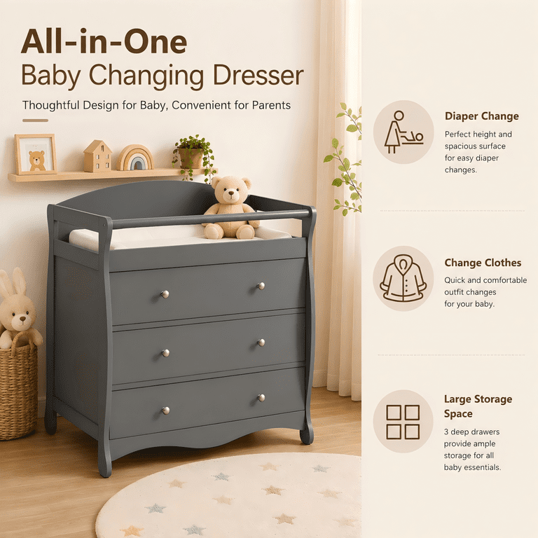 infant dresser changing table White Baby with 7 Drawers Nursery Storage Cabinet for Essentials Chest - On Sale - Bed Bath & Beyond providing enough storage space to store baby items gaomon Wooden Baby Changing Table,