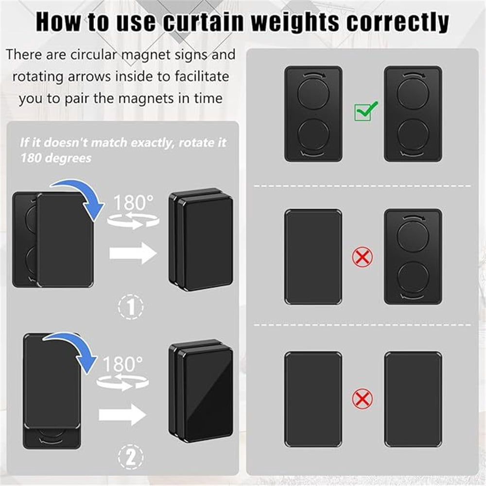 16 Pcs Outdoor Curtain Weights,8 Pairs Double Upgrade to Heavier Magnetic Drapery Weights Wrapped Waterproof Curtain Magnets Keep Fabric Stay in Place in Winds,Black