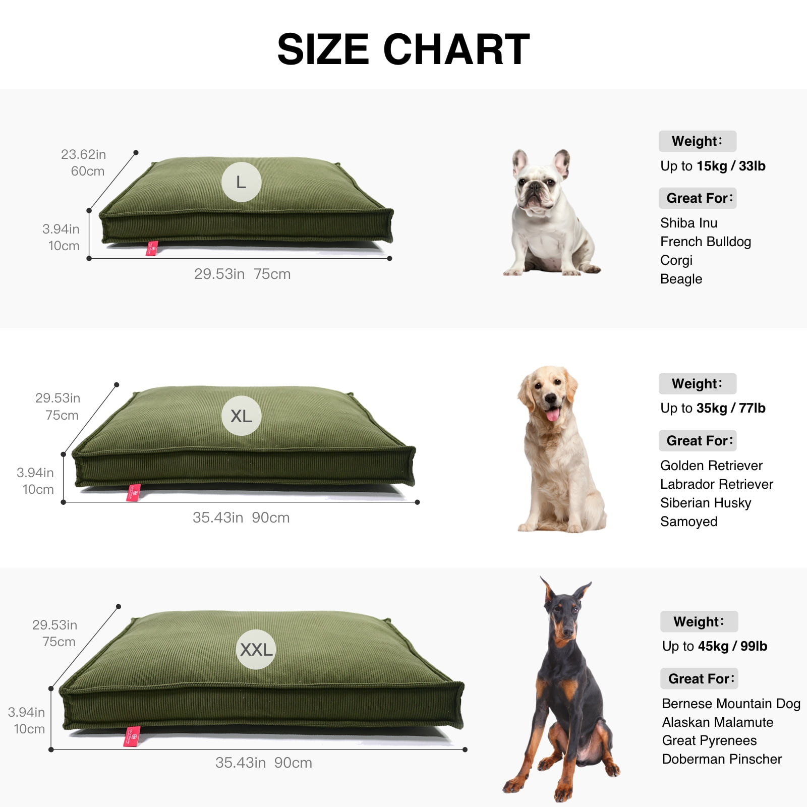 Luxury Dog Bed for Dogs up to 33lbs, Breathable, Durable & Washable with Removable Cover, Concealed Zipper and Non-Slip Bottom