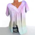 thumbnail image 1 of Qucoqpe - Blusa de talla grande para mujer, estilo informal, con degradado, escote en V, manga corta, fruncida, para verano, en liquidación, 1 of 5