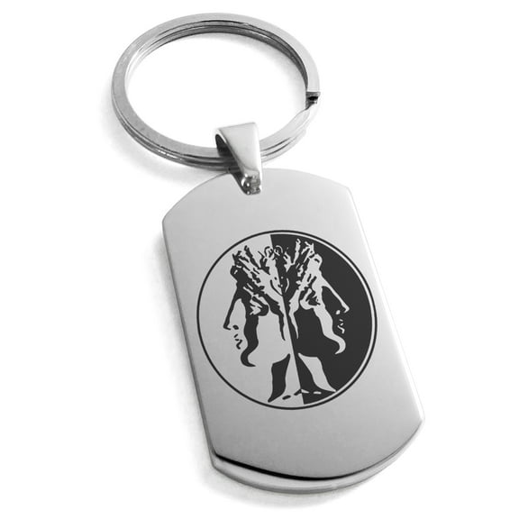 Tioneer Stainless Steel Janus Greek God of Beginnings Engraved Dog Tag Keychain Keyring Premier