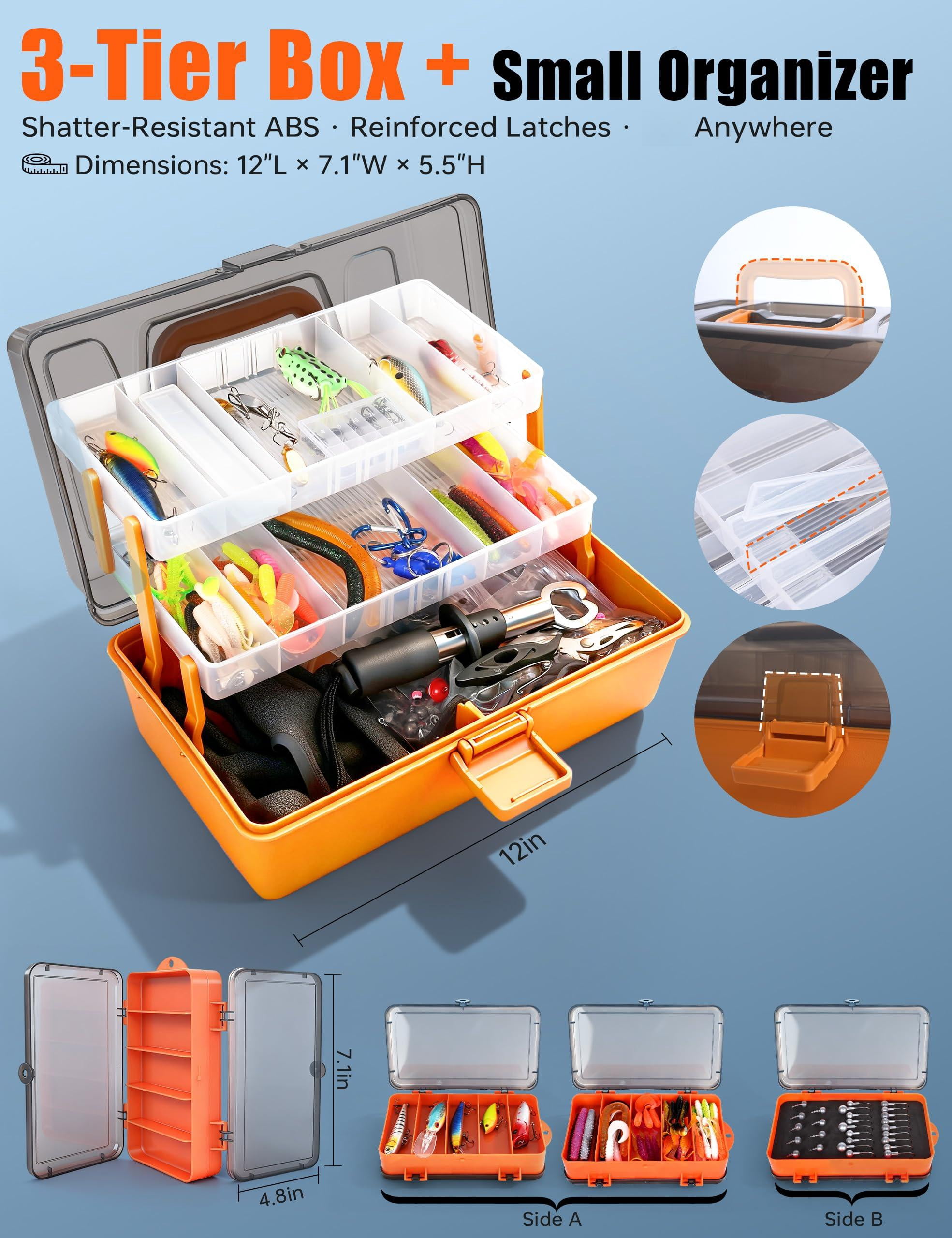 Large 3-layer Fishing Tackle Box With Included  All-in-one 417 Lures Kit Small 2-sided & Gloves For Anglers Complete Freshwater Bass Gear Gift Men