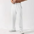 thumbnail image 2 of Curuila Men Pants Solid Color Drawstring Waistband Wide Leg Soft Comfort Long Trousers With Pocket White Size L, 2 of 7