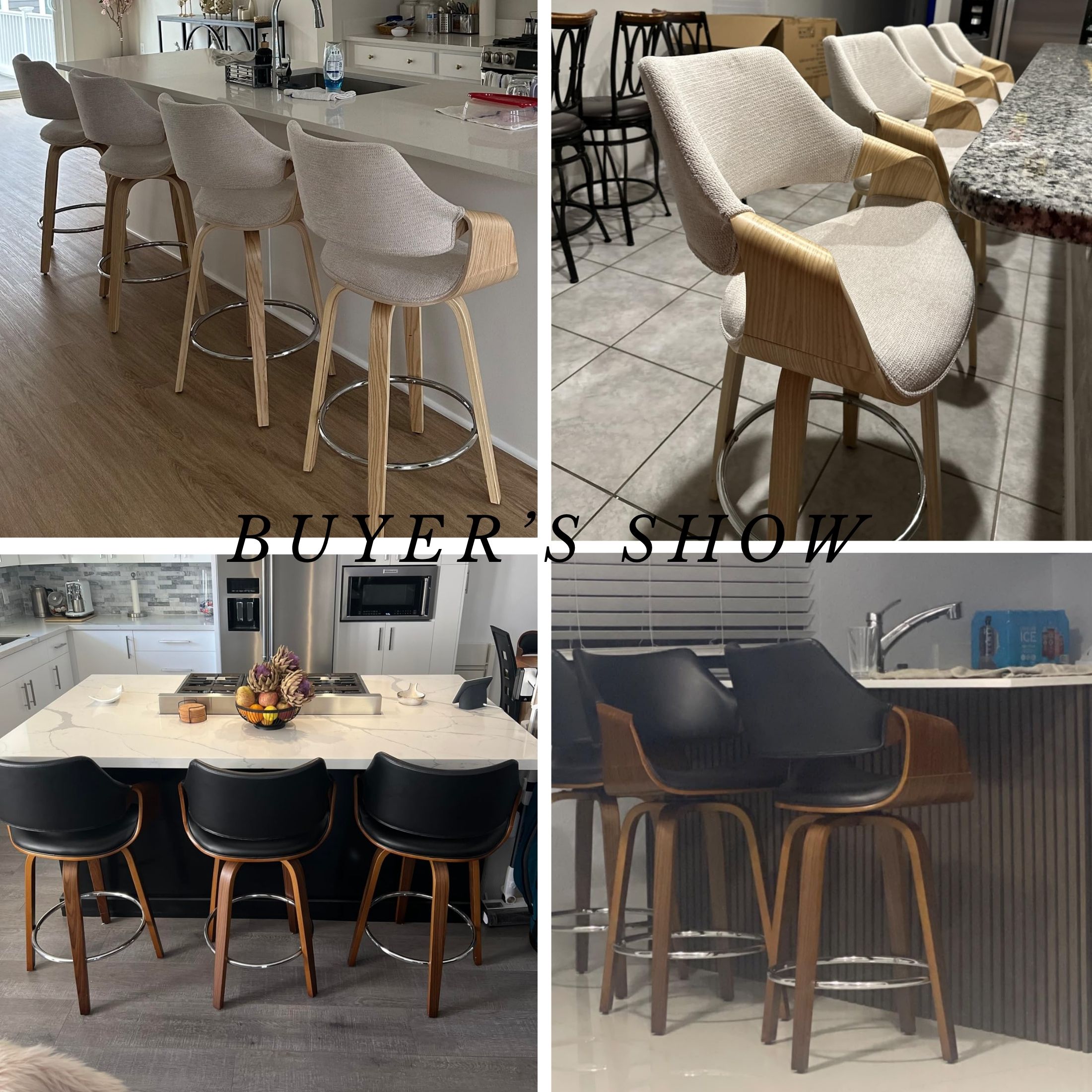 Guyou 26" Swivel Counter Stools Set of 2, Modern Barrel PU Kitchen Island Stools, Farmhouse Solid Wood Counter Height Barstools, Bar Height Island Chairs with Back and Wood Frame, Black
