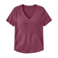 thumbnail image 6 of Noric Women Plus Size Ribbed T-Shirt V Neck Short Sleeve Fitted Pullover Tee Stretchy Soft Casual Summer Basic Top, 6 of 7