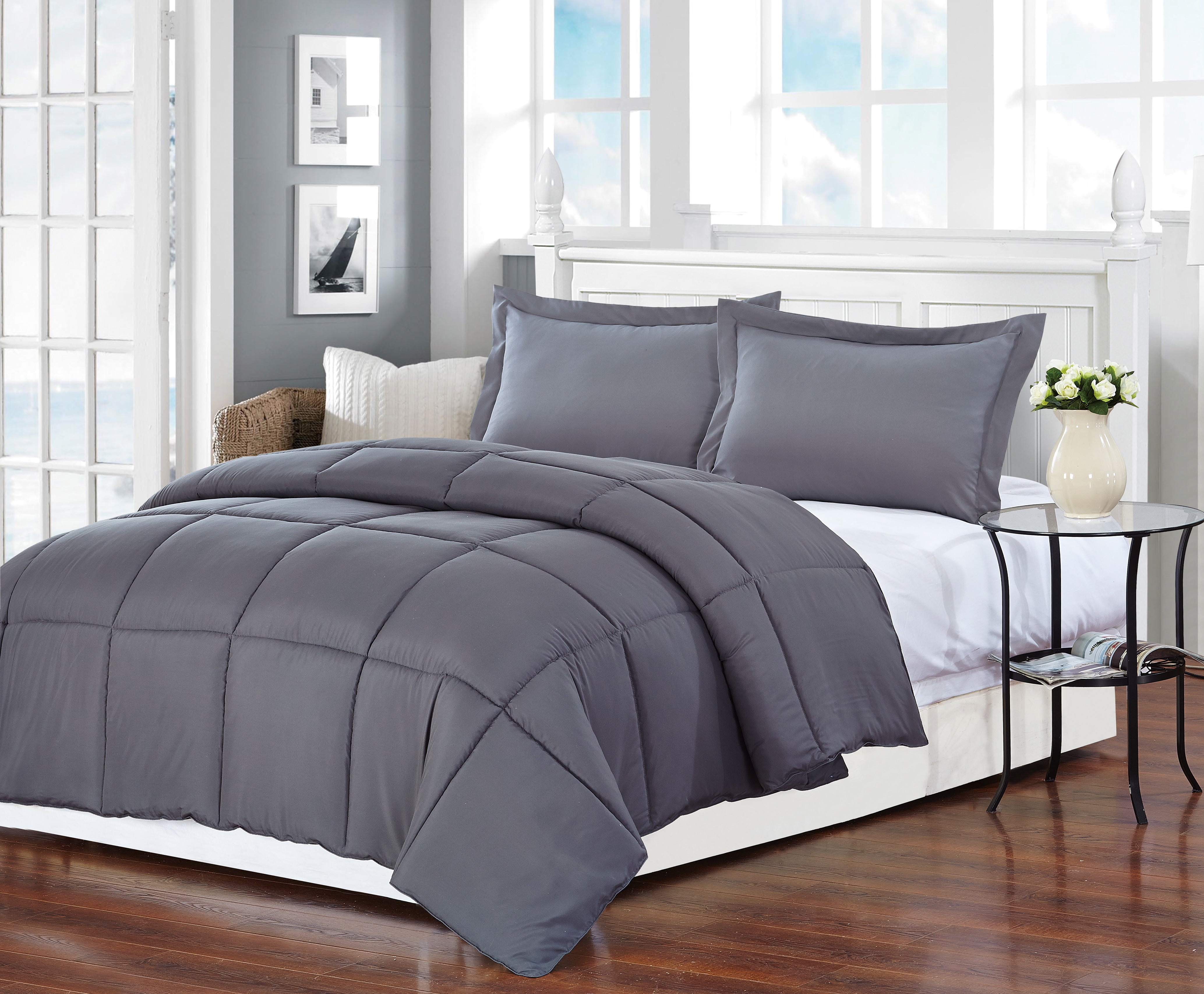 Polyester Medium Warmth Down Alternative Comforter Duvet Insert, Grey ...