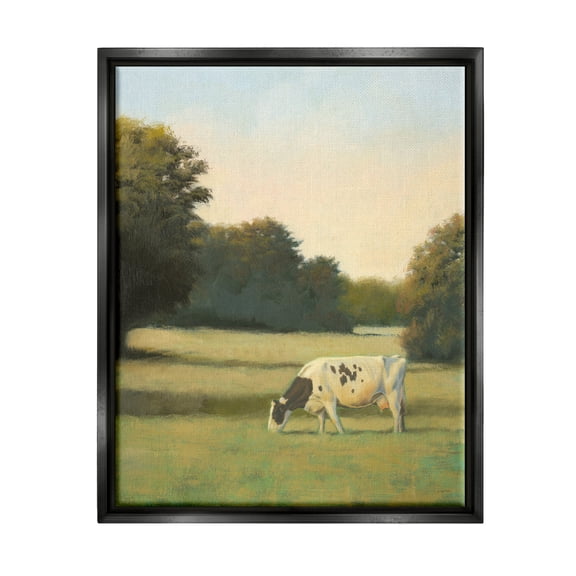 Stupell Industries Cow Grazing in Pasture Animals & Insects Painting Black Floater Framed Art Print Wall Art, 17 x 21
