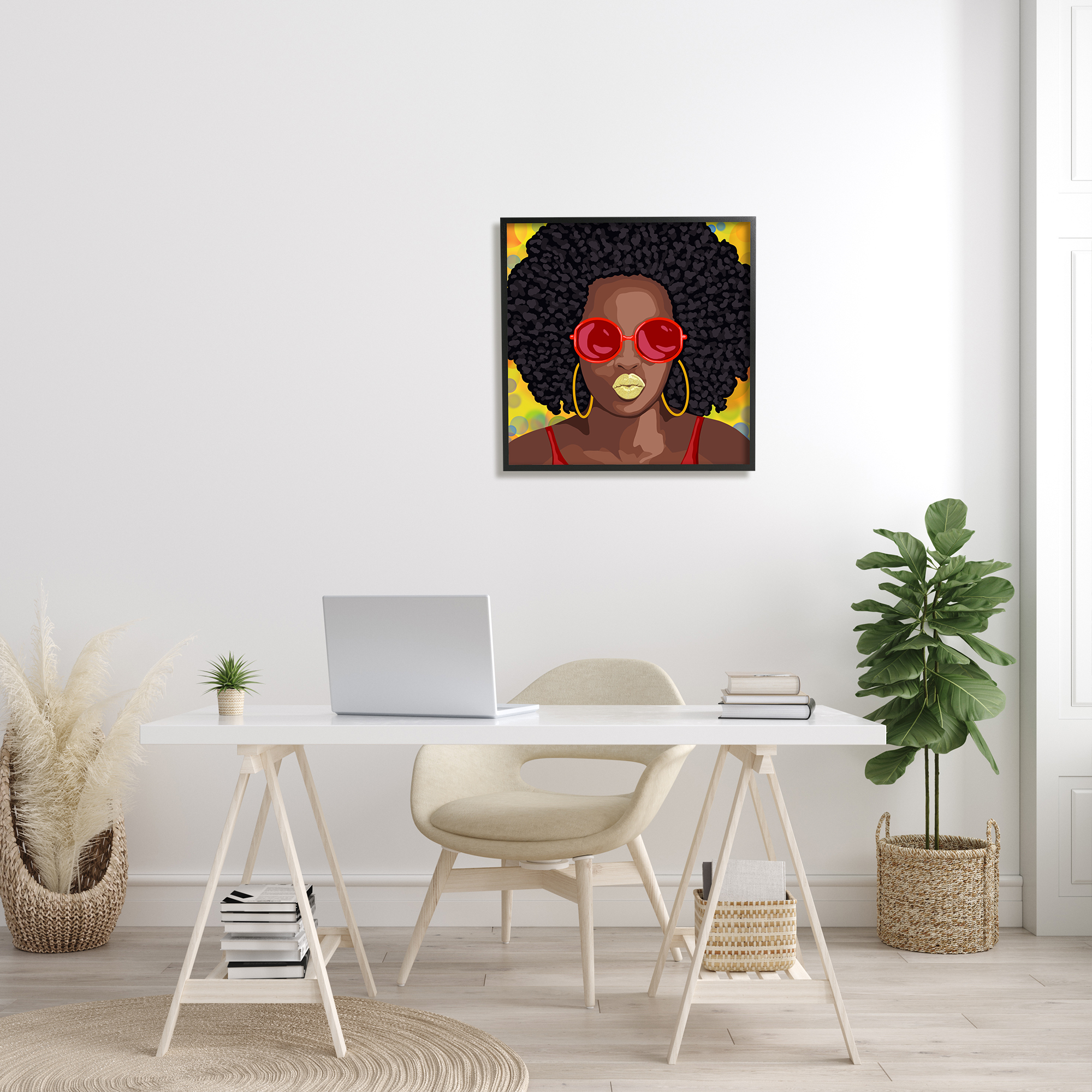 Stupell Industries Modern Glamour Pop Cosmetic Female Portrait Bold Lips Beauty & Fashion Painting Black Framed Art Print Wall Art, 24 x 24