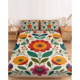 thumbnail image 2 of Twin Sze Fitted Sheet Set - Red Teal Floral Boho 2 Piece Bedding Sets 16" Deep Pocket Fitted Sheet with 1 Pillowcase, Summer Spring Flowers Botanical Brushed Microfiber Hotel Luxury Bed Sheets, 2 of 9