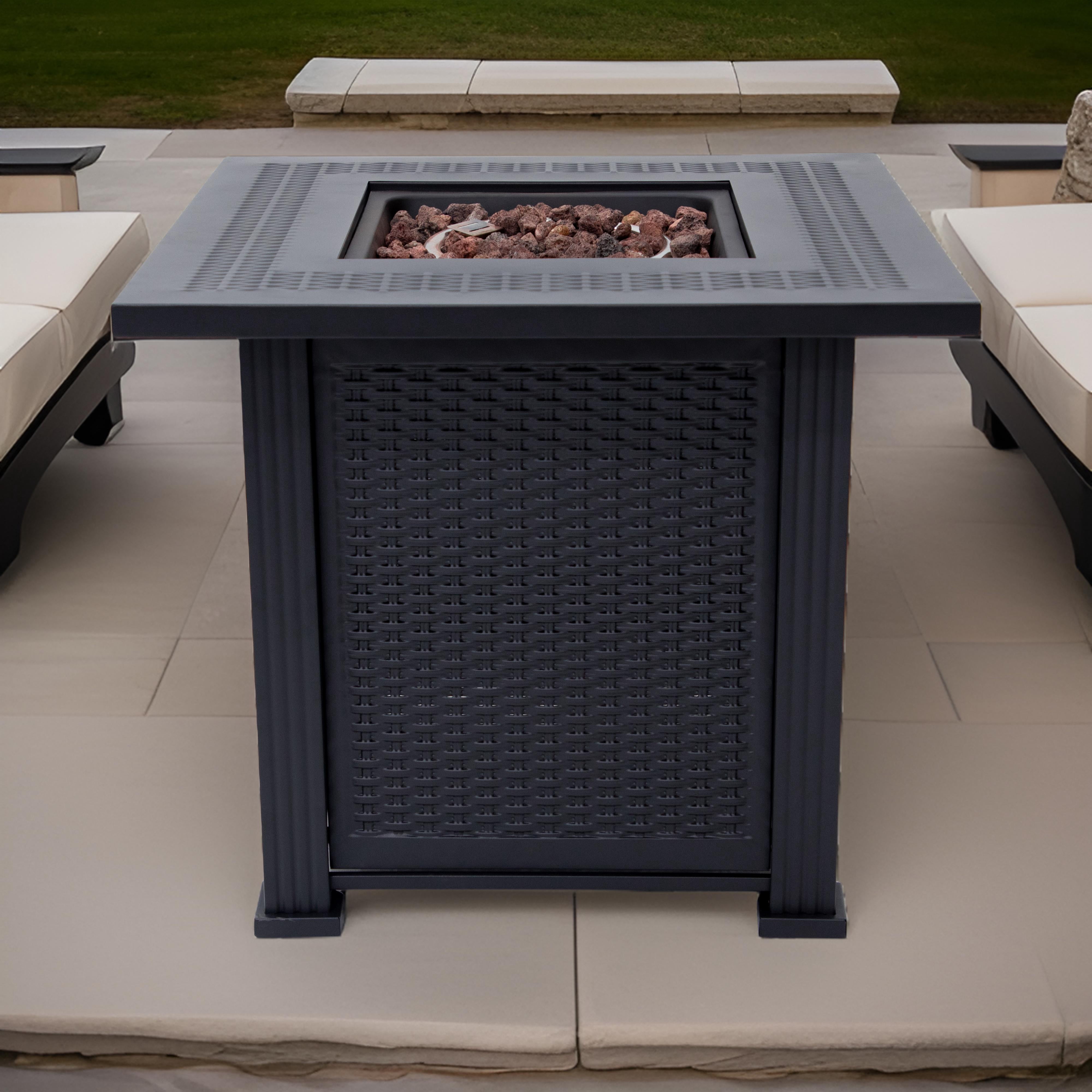 Sol Living Lausanne 28” Outdoor Propane Fire Pit Table 50,000 BTUs Outdoor Fire Pit Propane Metal Patio Fire Pit with Lava Rocks & Lid Durable Firepits for Outside & CSA Certified Outdoor Fireplace