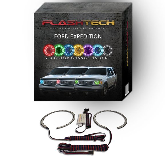 Flashtech RGB Multi Color Changing LED Halo kit for 1997-2002 Ford Expedition Headlights