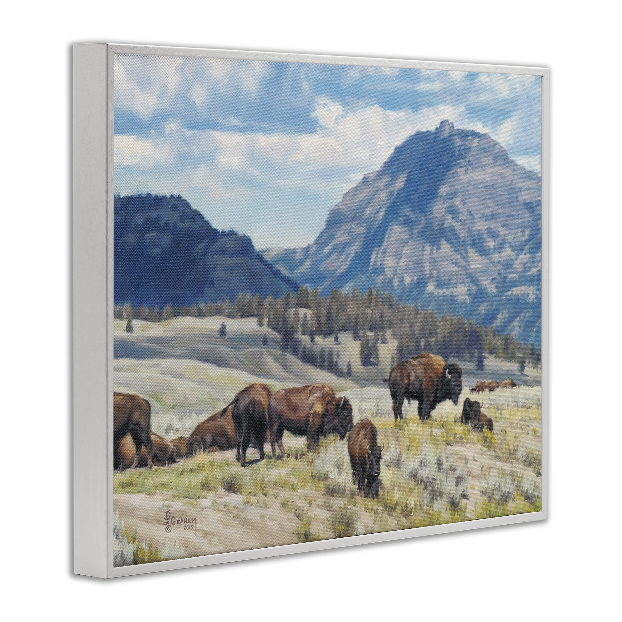 Stupell Industries Sunny Afternoon Bison Landscape Painting White Framed Art Print Wall Art, 30 x 24