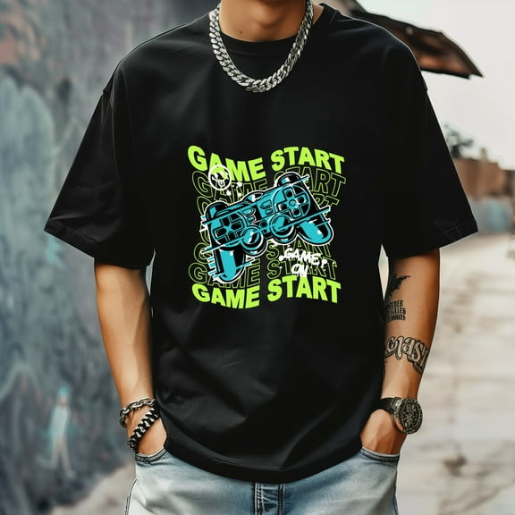 Men's T Shirt Round Neck Patterned Tee Summer New Sports Shirt Vintage Style Gift for Friends XS