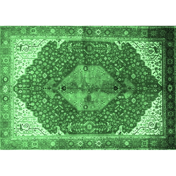 Ahgly Company Indoor Rectangle Medallion Emerald Green Traditional Area Rugs, 8' x 12'