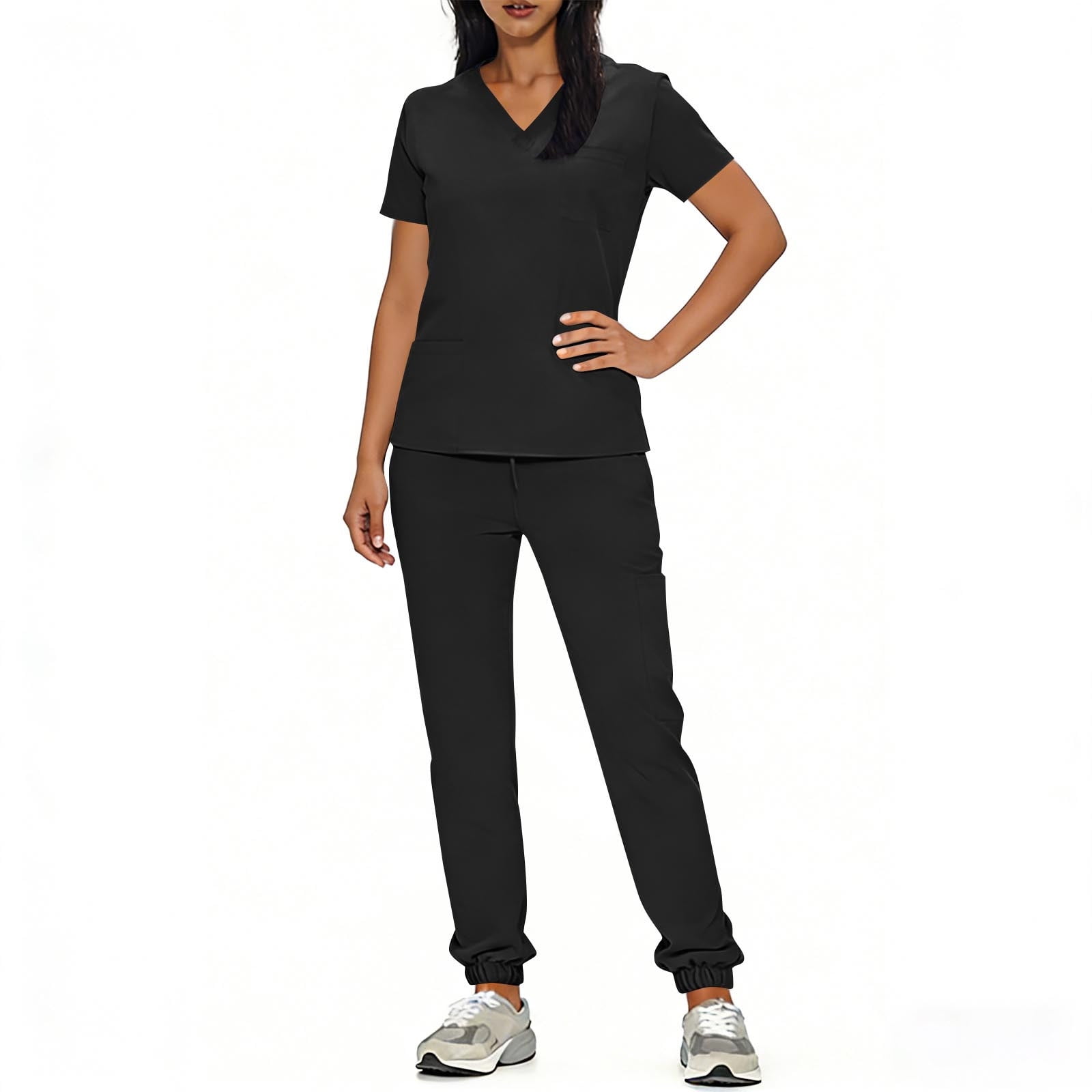 Womens Stretch V-Neck Jogger Scrubs Set Medical Nursing Tops with Pocket Pants
