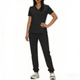 thumbnail image 4 of Womens Scrub Set Lightweight Stretch Solid Color Loose Drawstring Pants Pocket Caregiver Short Sleeve V-Neck Blouses Nursing Uniform Set, 4 of 7