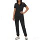 thumbnail image 5 of Conjunto de uniforme médico para mujer, cuello en V, manga corta, blusa, cintura elástica y pantalones deportivos, color sólido, conjunto de trabajo de enfermería de 2 piezas con bolsillos., 5 of 8
