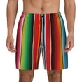 thumbnail image 2 of Picia Mexican Serape Blanket Stripes pattern Mens Swim Trunks with Compression Liner Stretch Beach Shorts Quick Dry with Zipper Pockets No-Chafing Board Shorts-Large, 2 of 9
