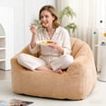 thumbnail image 2 of HSUNNS Bean Bag Chair for Adults, Faux Fur, Side Pocket, Comfy Bean Bag Sofa with Memory Foam Filled, Armrest Lazy Sofa Lounge Chair for Living Room, Brown, 2 of 7