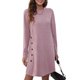 thumbnail image 1 of Vestidos de otoño para mujer con botones laterales y cuello redondo, vestido tipo túnica con vuelo, vestidos casuales (rosa), XL, 1 of 6