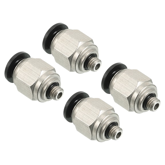 Uxcell 6 x 0.8"M5 Male Thread Push to Connect Fittings Pneumatic Air line Quick Connect Fittings 4 Pack Silver