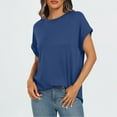 thumbnail image 4 of Elvqul Womens T Shirts Crewneck Plain Blouses Navy Trendy Summer 3/4 Sleeve Tops for Women, 4 of 9