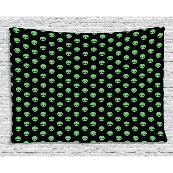Alien Tapestry, Supernatural Martians Fantastical Beings from Other Planets Head of an Alien, Wall Hanging for Bedroom Living Room Dorm Decor, 60W X 40L Inches, Fern Green Black, by Ambesonne