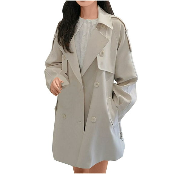 Plus Size Trench Coats for Women Waterproof Double Breasted Long Jackets Lapel Overcoat Pockets Fall Fashion Outerwear (Beige XL)