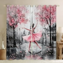 Manfei Kawaii Ballet Princess Black Out Curtains, Romantic Paris Eiffel Tower Curtains Pack of 2 (42x63 Each), Oil Printing Bedroom Curtains, Curtains and Drapes Room Decor