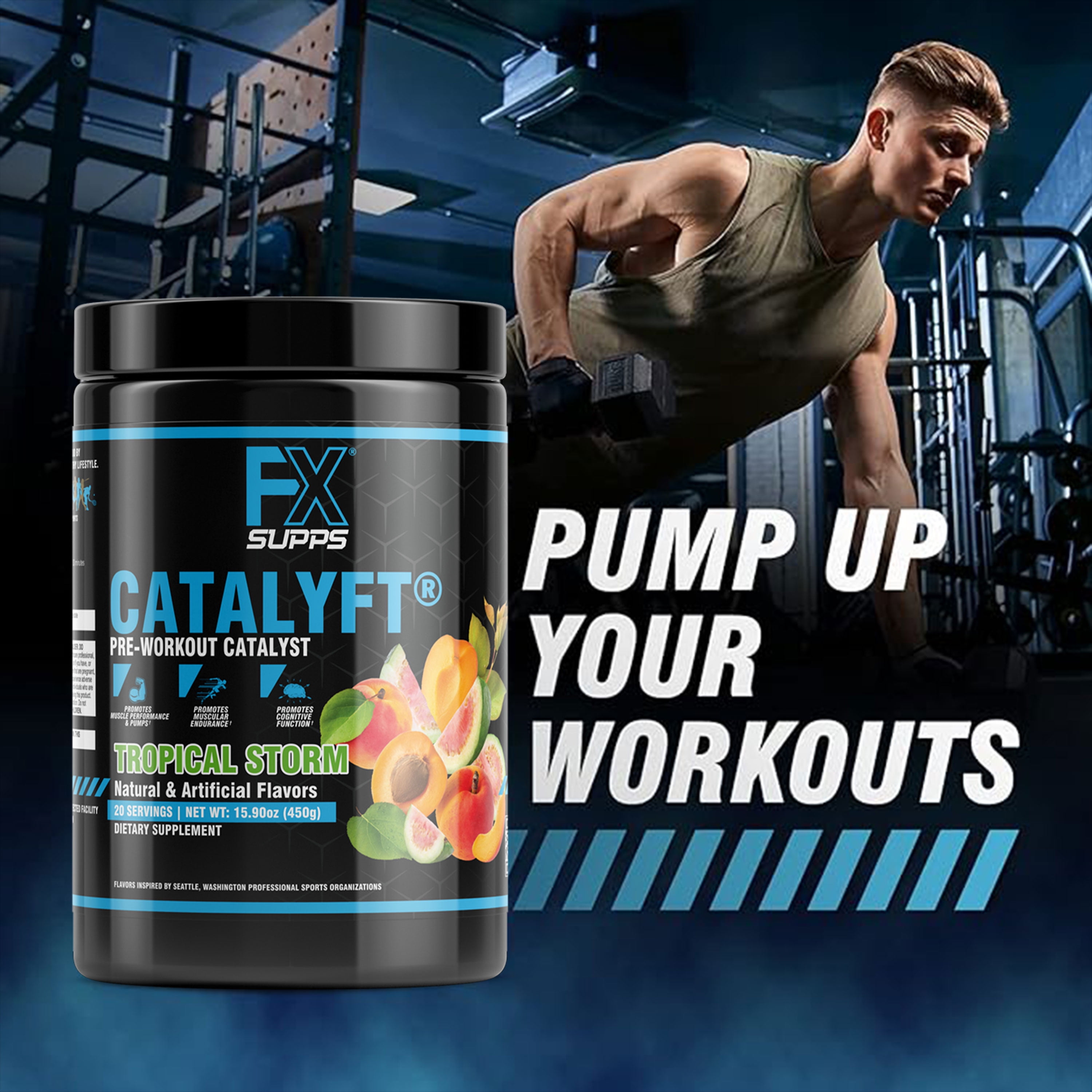 FX Supps Catalyft Pre Workout Powder, 20 Servings - Tropical Storm