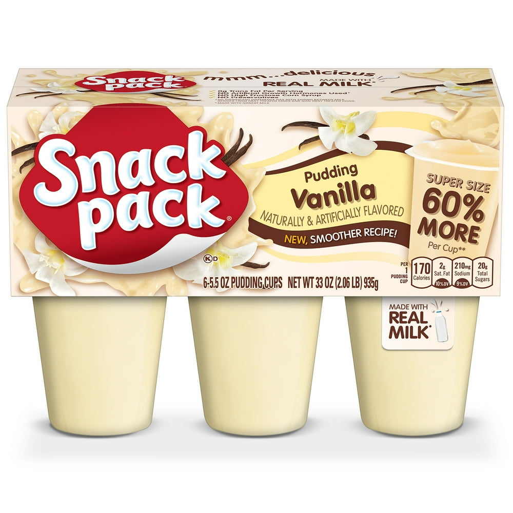 Snack Pack Vanilla Pudding Cups, Made with Real Milk, Super Size, 5.5 oz, 6 Pack