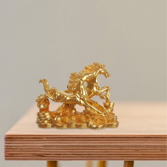 Milisten Elegant Golden Resin Running Horse Statue for Home Decor with Stable Base, Decorative Sculpture for Living Room