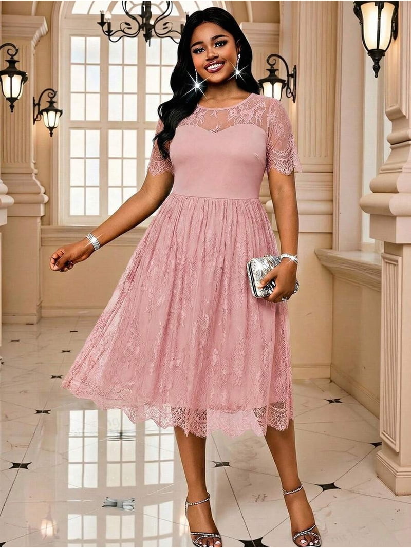 pink grad party dress Halter Neck Pink Lace Prom Dresses, Pink Lace Formal Graduation Dresses, US 10 / Pink as Pics / With Rush+$19.99