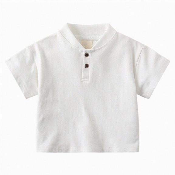 BOBOGOJP Toddler Boys Short Sleeve Henley Shirt Casual Cotton Shirts Basic Tee Tops White for Size 3-4 Years