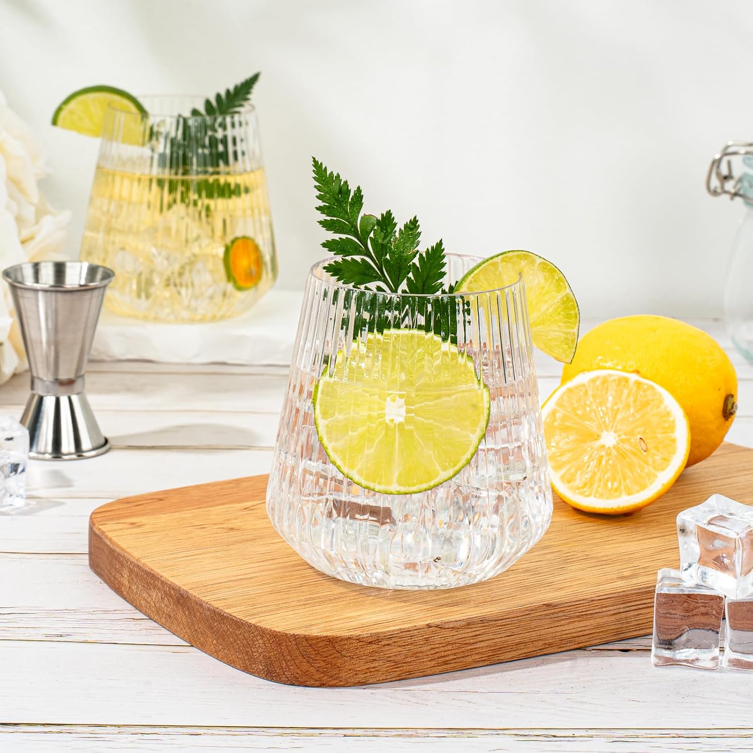 36 Pcs 12 oz Clear Ribbed Plastic Wine Glasses, Origami Ripple Disposable Champagne Flutes Elegant Whiskey Tumblers for Weddings, Bars, Parties and Daily Use