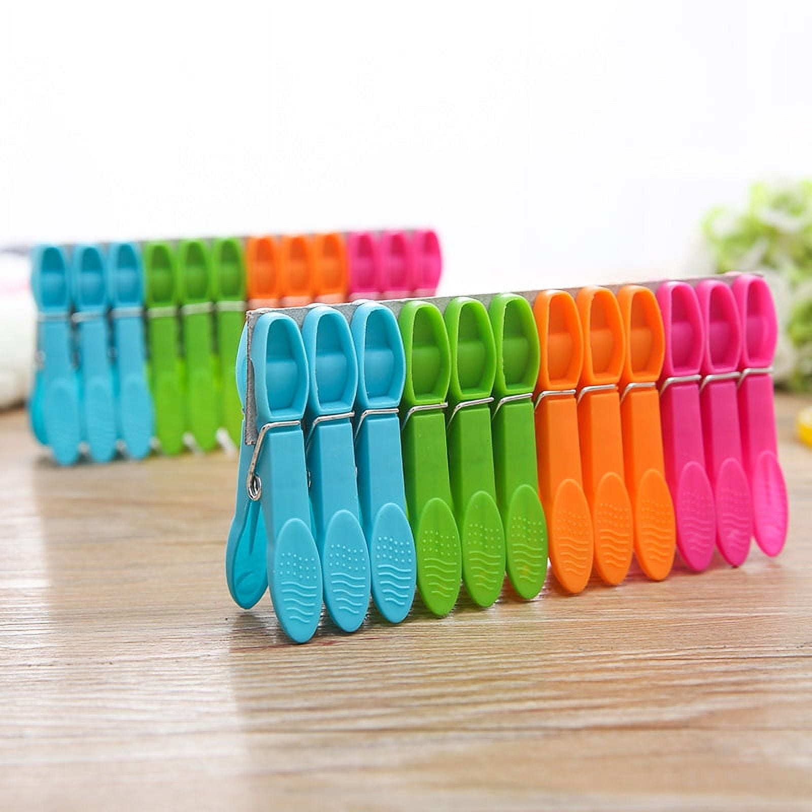 HiGift 24 Pack Colorful Plastic Clothespins, Heavy Duty Laundry Clothes Pins Clips Pegs, Drying Line Pegs Small Colored Clothes Pins for Outdoor