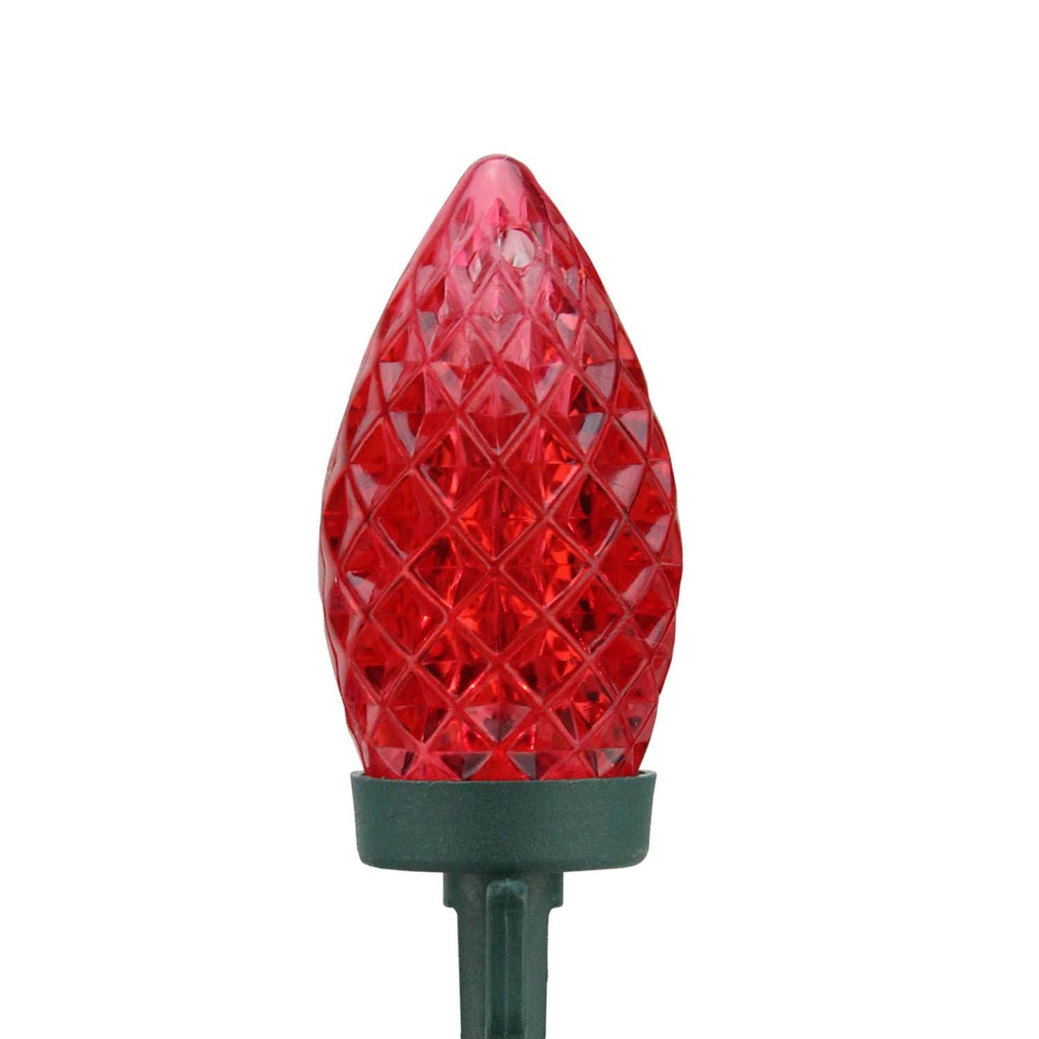 100 Commercial Length Red LED Faceted C9 Christmas Lights on Spool 5" Spacing Green Wire