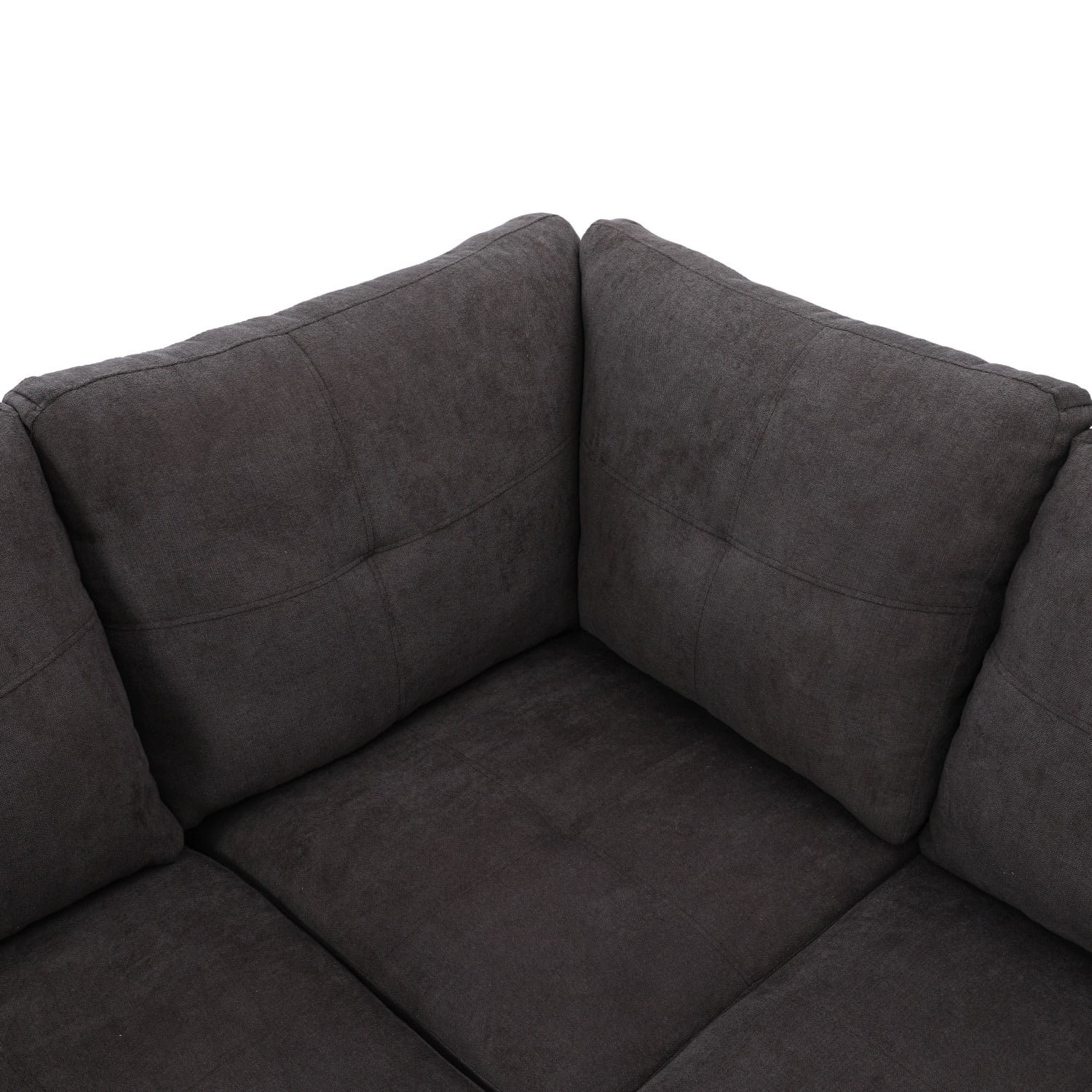Hommoo Flannel Sectional Sofa Model Set, Modern 4-Seat Couches and Sofaes, L-Shaped Living Room Furniture Set, Dark Brown(No Ottomans)