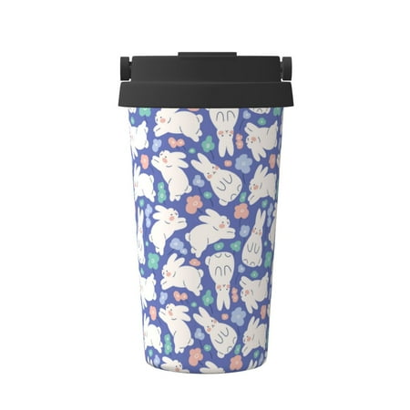 

Vsdgher Cute White Rabbit Coffee Mug Pobtable To Stainless Steel Coffee Tumbler Coffee Cups with Lids Thermos for Hot and Cold Drink