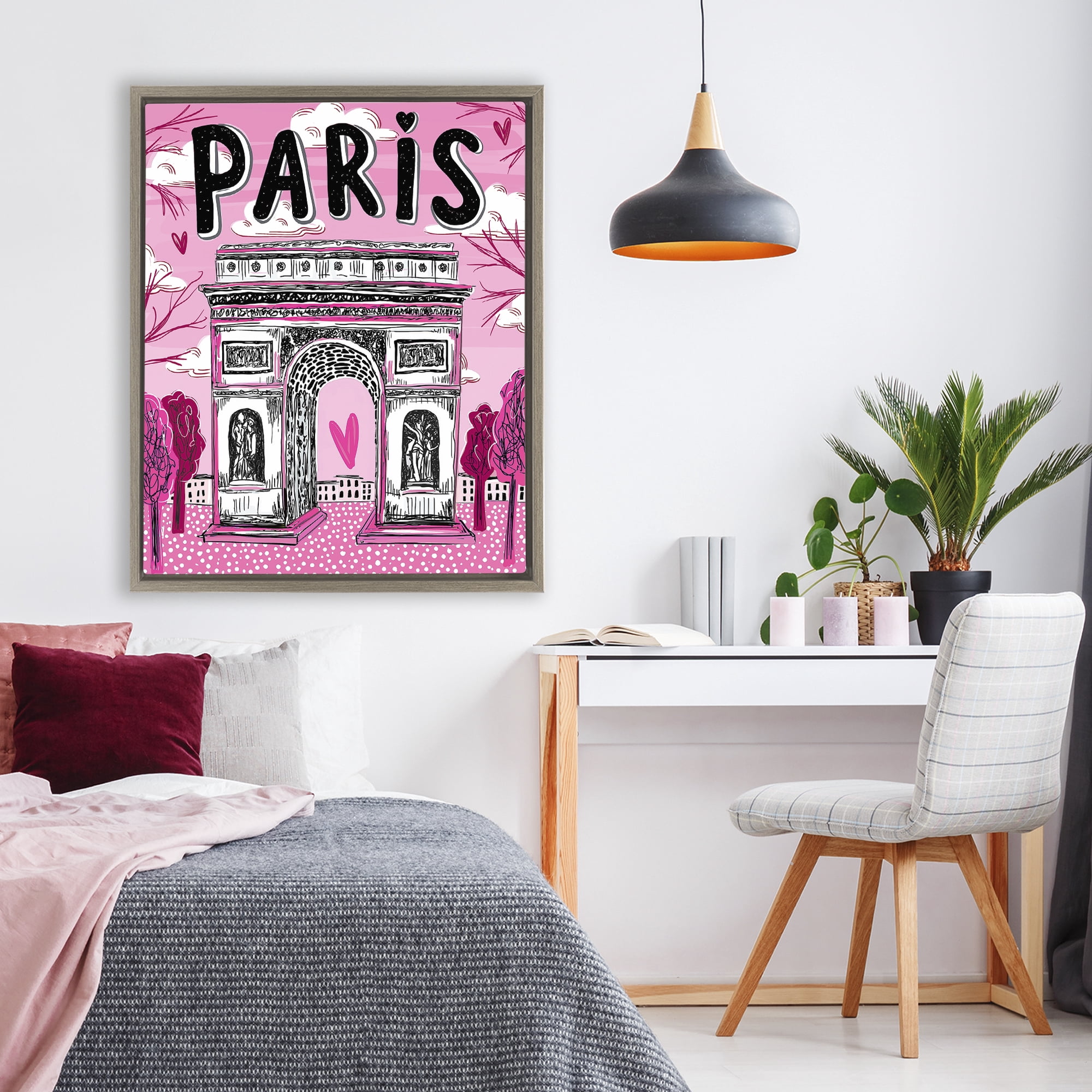 Stupell Industries Romantic Paris Arc de Triomphe Brown Framed Floater Canvas Wall Art, design by Jess Stempel
