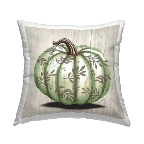 Stupell Industries Green Autumnal Pumpkin Botanical Leaf Pattern Design by Elizabeth Tyndall Throw Pillow