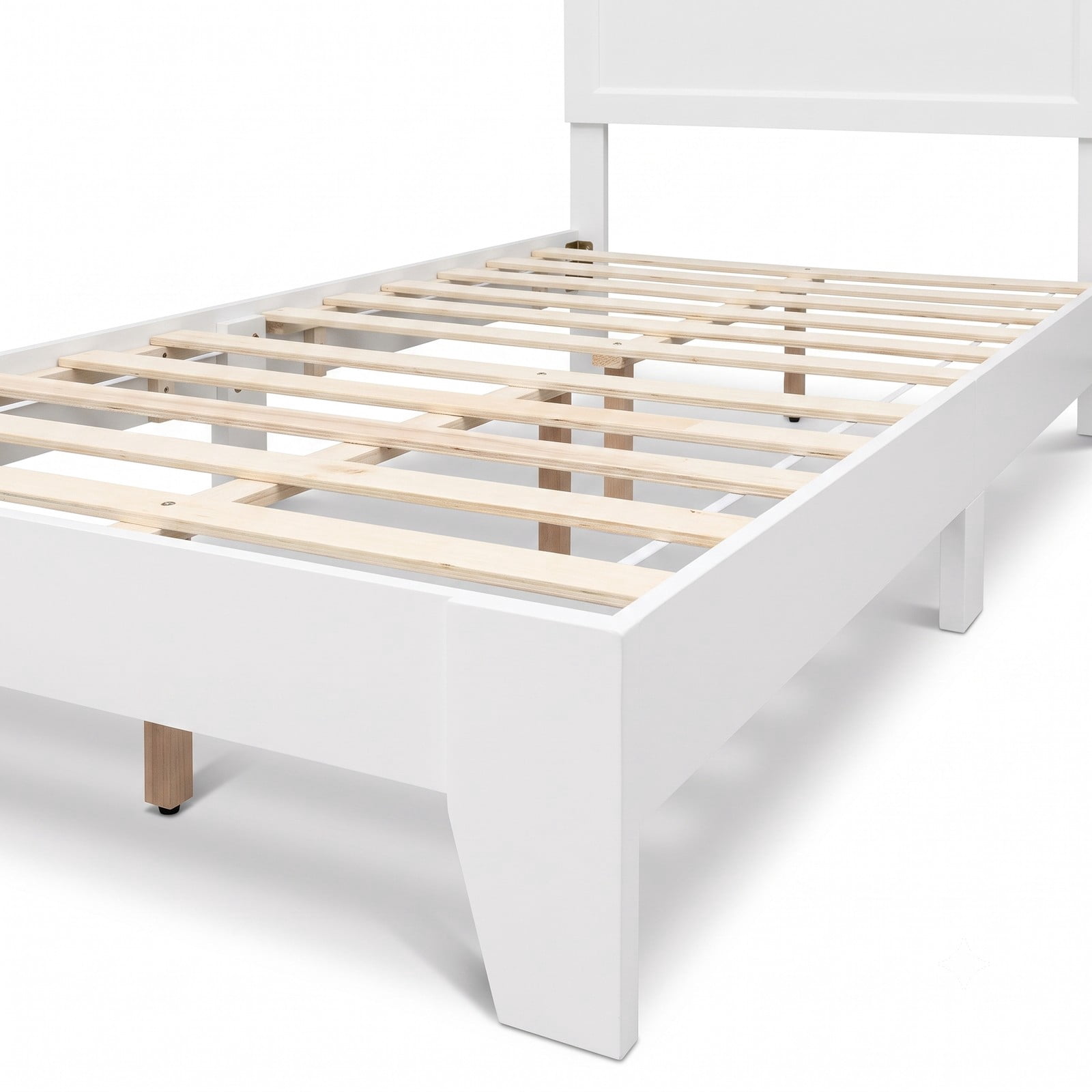 Furnibear Twin Bed Frame Wood Platform Bed with Paneled Headboard, No Box Spring Needed Wooden Platform Bed for Small Rooms, White