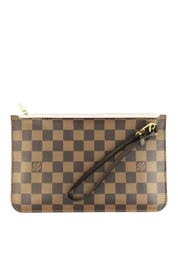 Pre-Owned LOUIS VUITTON Neverfull Pochette Damier Ebene Wristlet Pouch Rose Ballerine