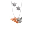 thumbnail image 2 of Delight Jewelry Acrylic 1.25" Orange Cheer Megaphone Silver tone Guardian Angel Charm Necklace and Stud Earrings, 2 of 4