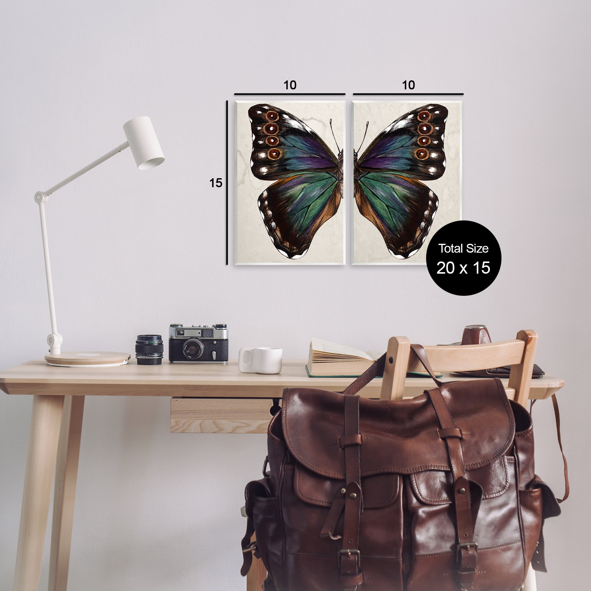 Stupell Industries Colorful Purple Green Butterfly Animals Painting Unframed Art Print Wall Art, 10 x 15, Set of 2